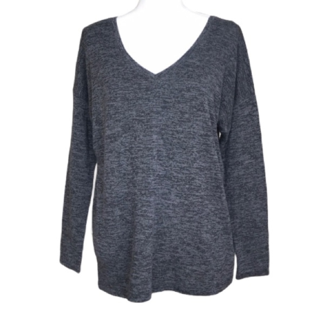 Splendid V-neck long sleeve gray mélange oversized t-shirt sweater